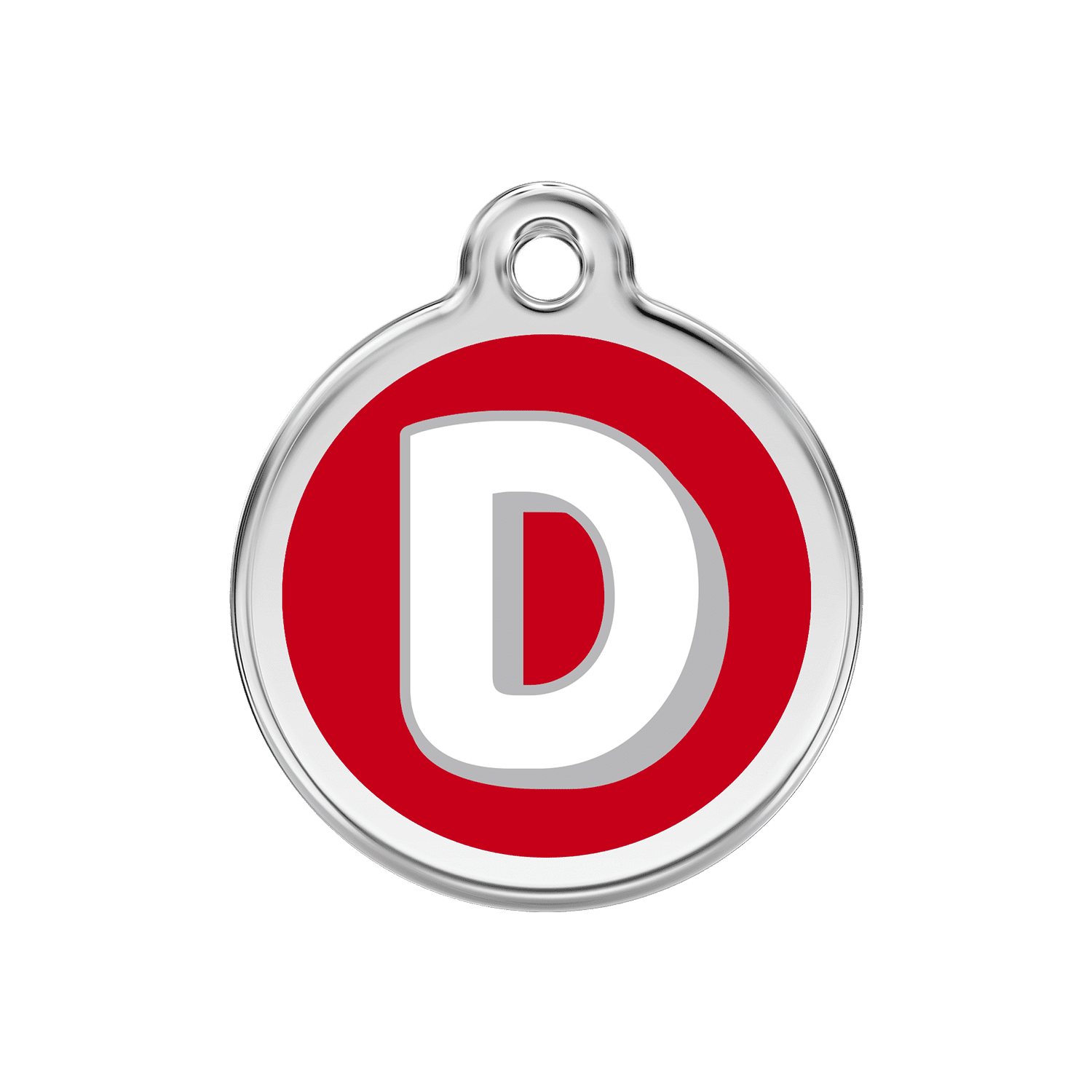Vue avant - Médaille personnalisée pour chien Red Dingo Émail et acier inoxydable - Lettre D - Rouge - Größe M