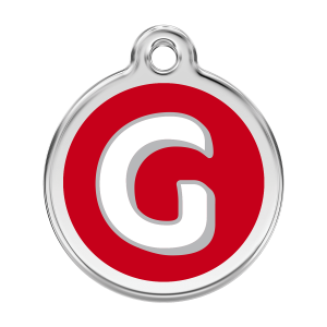 Hundemarke Buchstabe G in rotem Emaille, Größe L