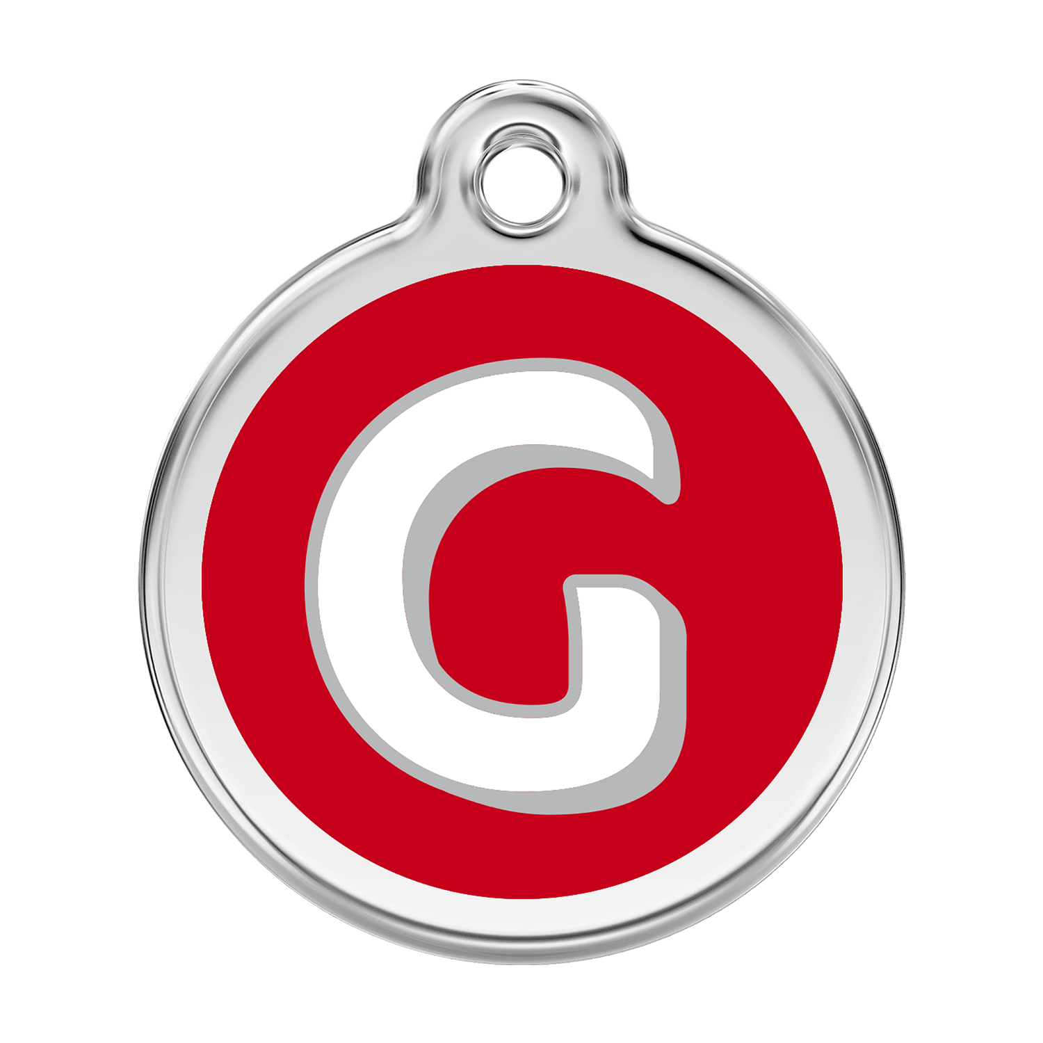 Vue avant - Médaille personnalisée pour chien Red Dingo Émail et acier inoxydable - Lettre G - Rouge - Größe L