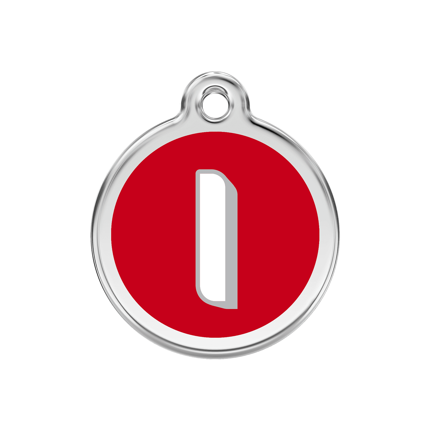 Vue avant - Médaille personnalisée pour chien Red Dingo Émail et acier inoxydable - Lettre I - Rouge - Größe M