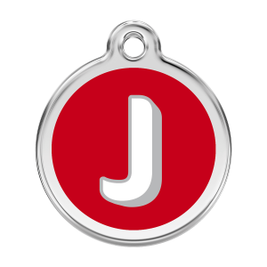 Hundemarke Rot Buchstabe J Emaille & Edelstahl Größe L
