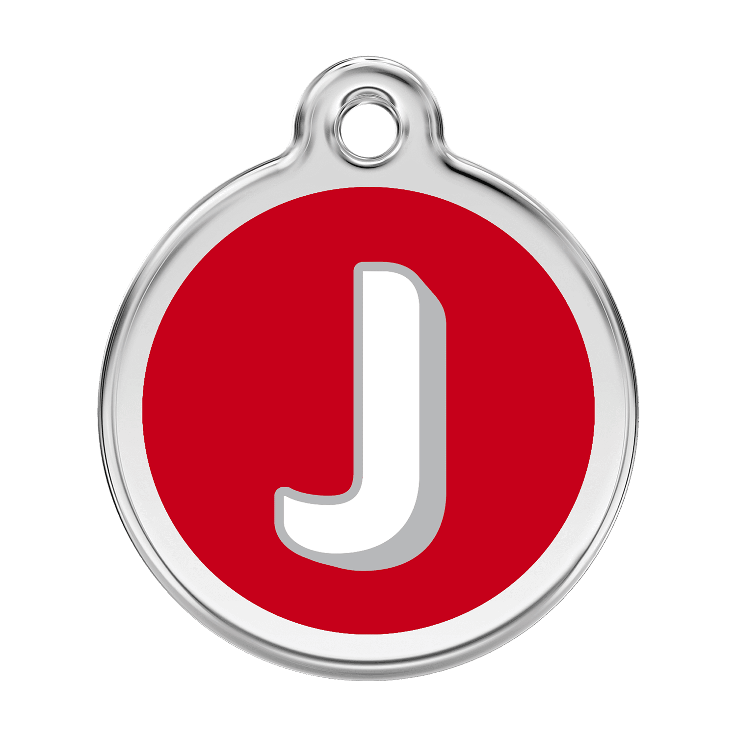 Vue avant - Médaille personnalisée pour chien Red Dingo Émail et acier inoxydable - Lettre J - Rouge - Größe L