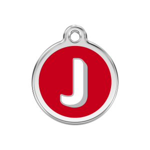 Hundemarke Rot Buchstabe J Emaille & Edelstahl Größe M
