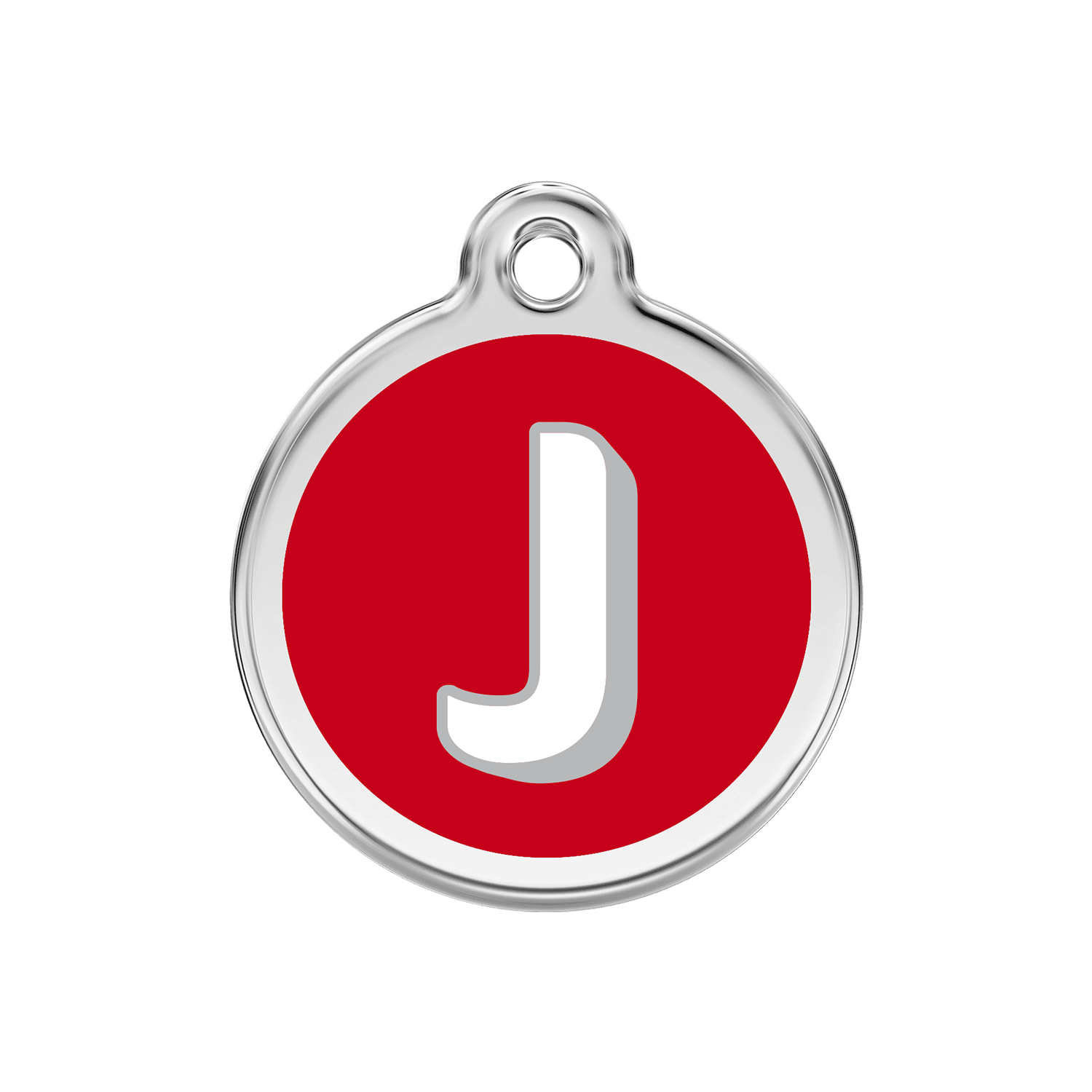 Vue avant - Médaille personnalisée Red Dingo Émail et acier inoxydable - Lettre J - Rouge - Größe M