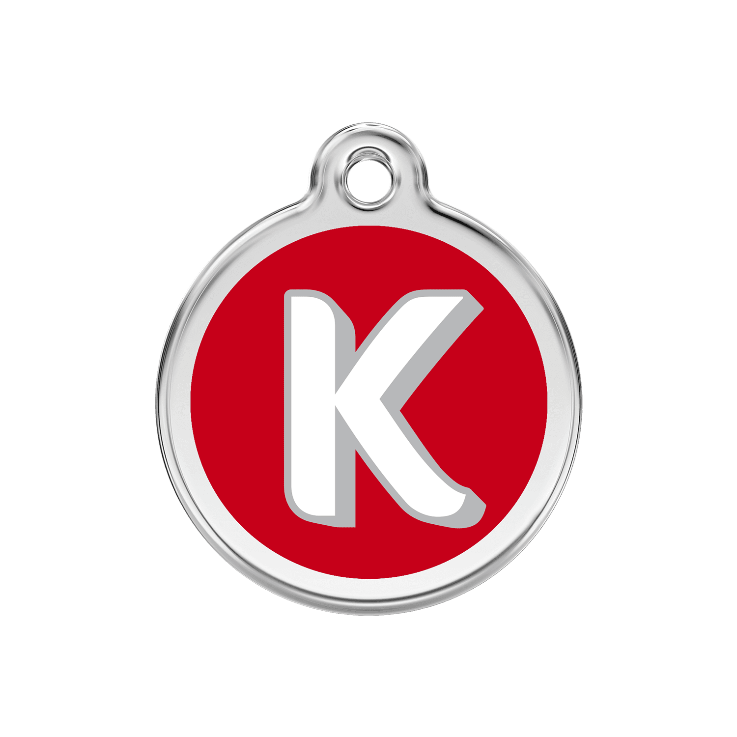 Vue avant - Médaille personnalisée pour chien Red Dingo Émail et acier inoxydable - Lettre K - Rouge - Größe M