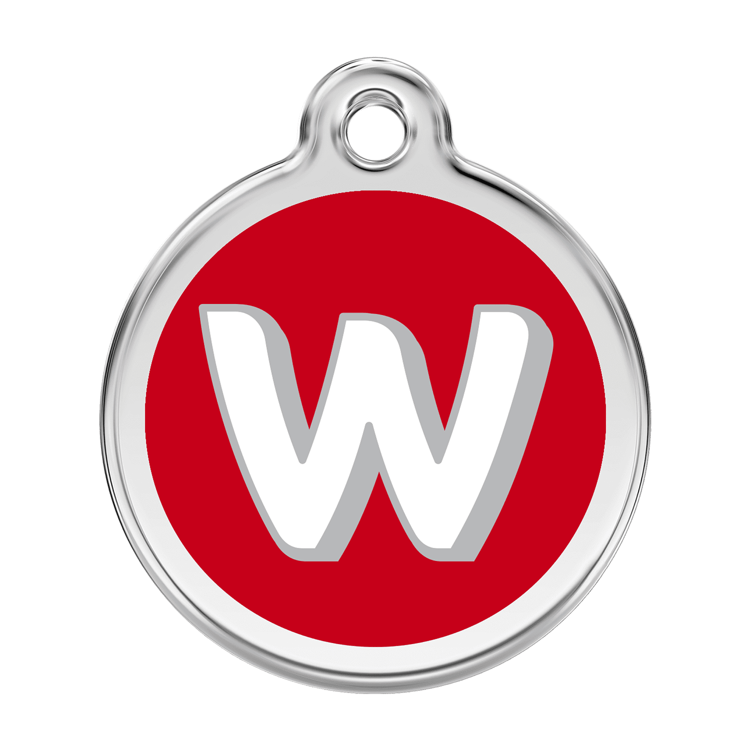 Vue avant - Médaille personnalisée chien Red Dingo Émail et acier inoxydable Lettre W Rouge - Größe L