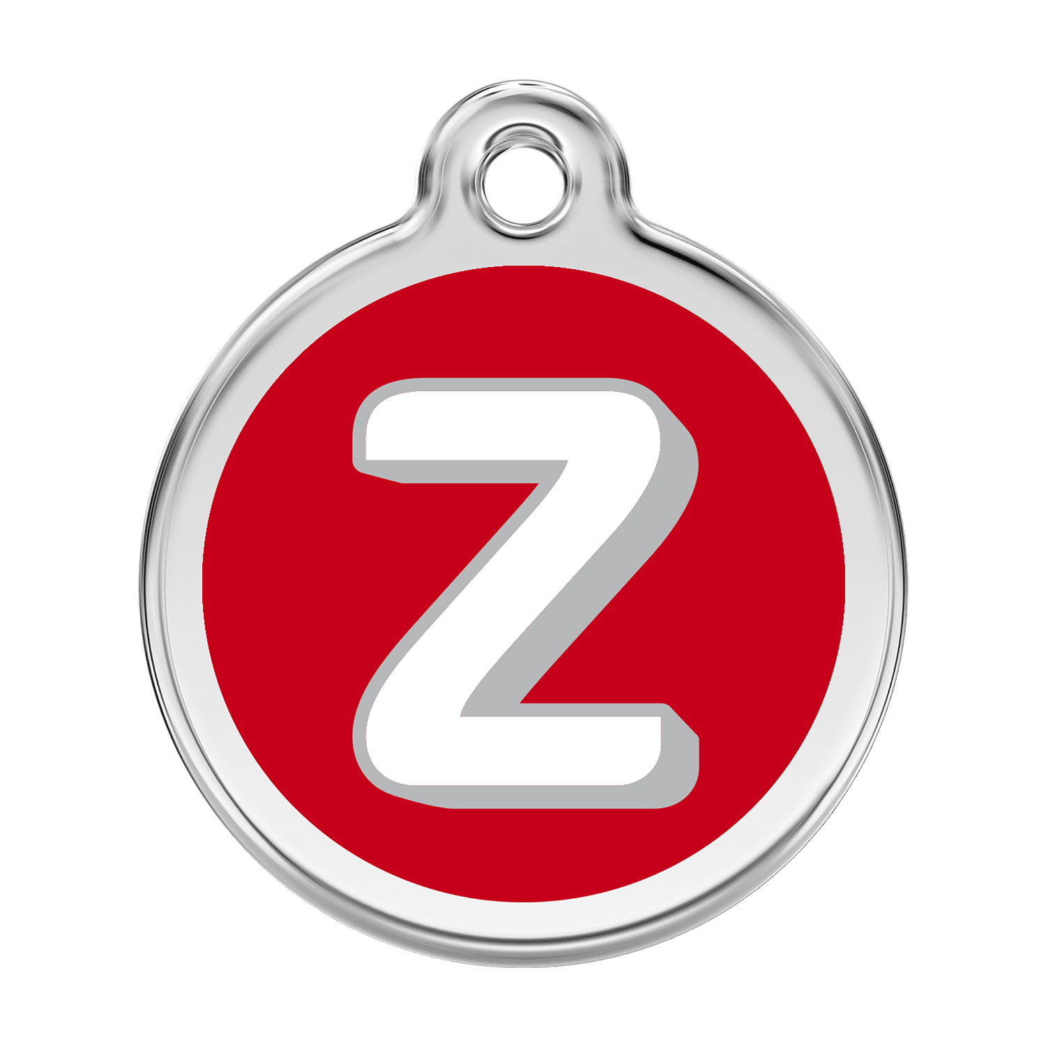 Vue avant - Médaille personnalisée pour chien Red Dingo Émail et acier inoxydable - Lettre Z - Rouge - Größe L