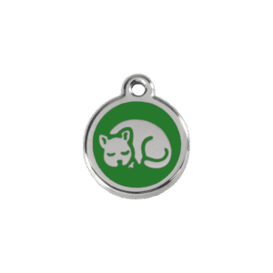 Katzenmarke klein aus grünem Emaille und Edelstahl