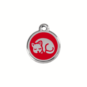 Katzenmarke klein aus rotem Emaille und Edelstahl