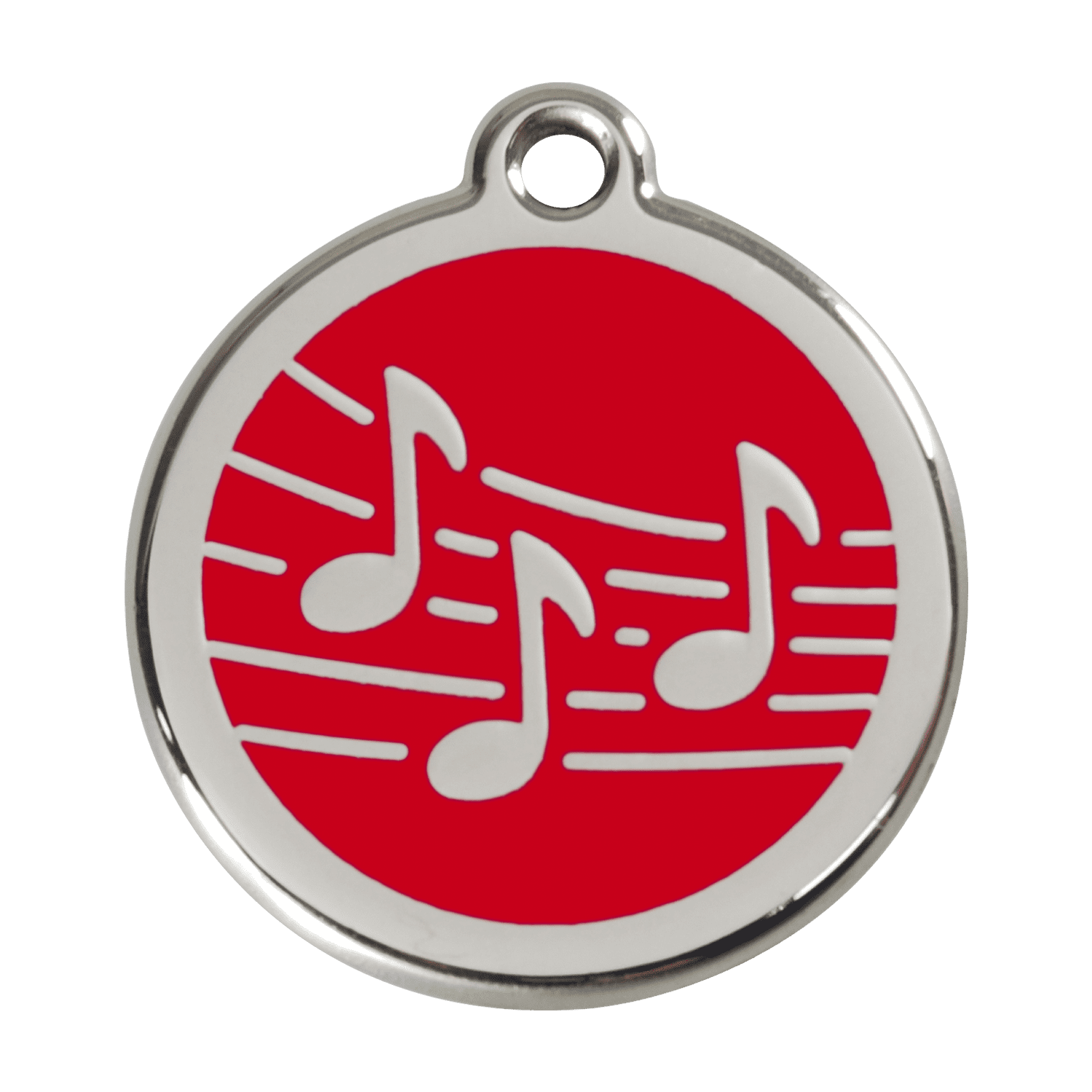 Vue avant - Médaille personnalisée pour chien Red Dingo Émail et acier inoxydable Musique Rouge - Größe L