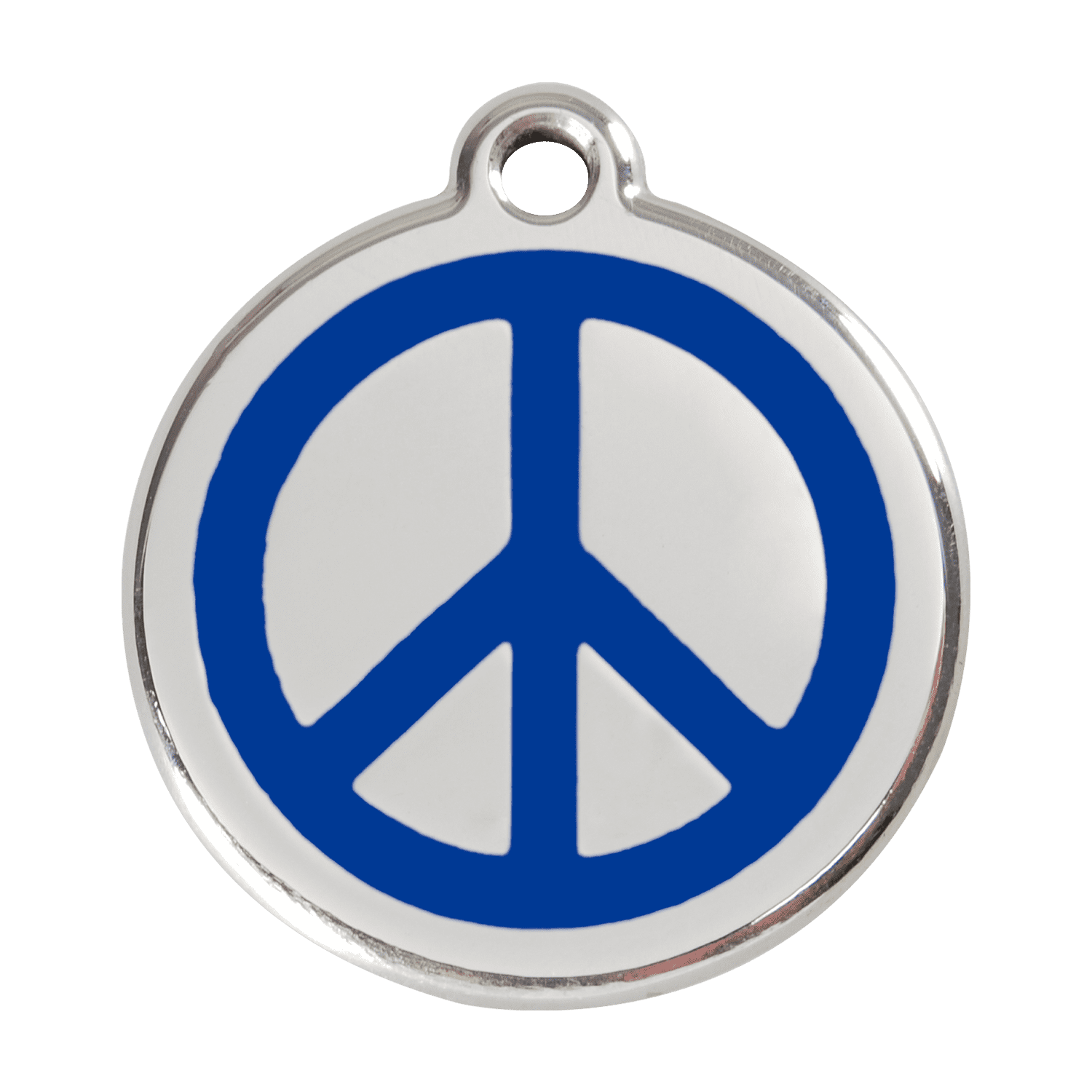 Vue avant - Médaille personnalisée pour chien Red Dingo Émail et acier inoxydable - Motif Paix - Bleu foncé - Größe L