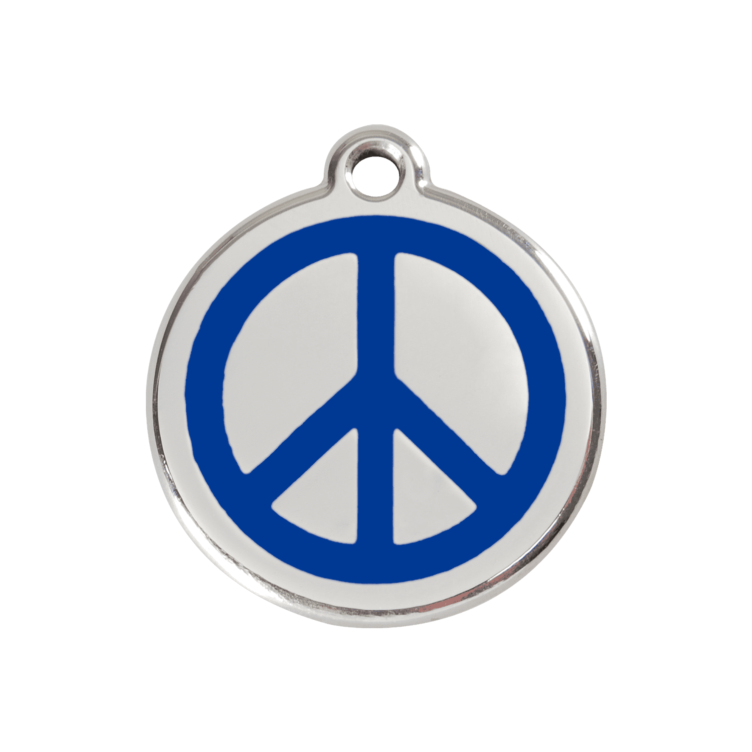 Vue avant - Médaille personnalisée pour chien Red Dingo Émail et acier inoxydable - Motif Paix - Bleu foncé - Größe M