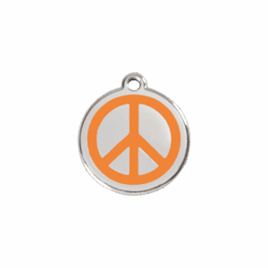 Katzenmarke Paix S aus orangefarbenem Emaille und Edelstahl