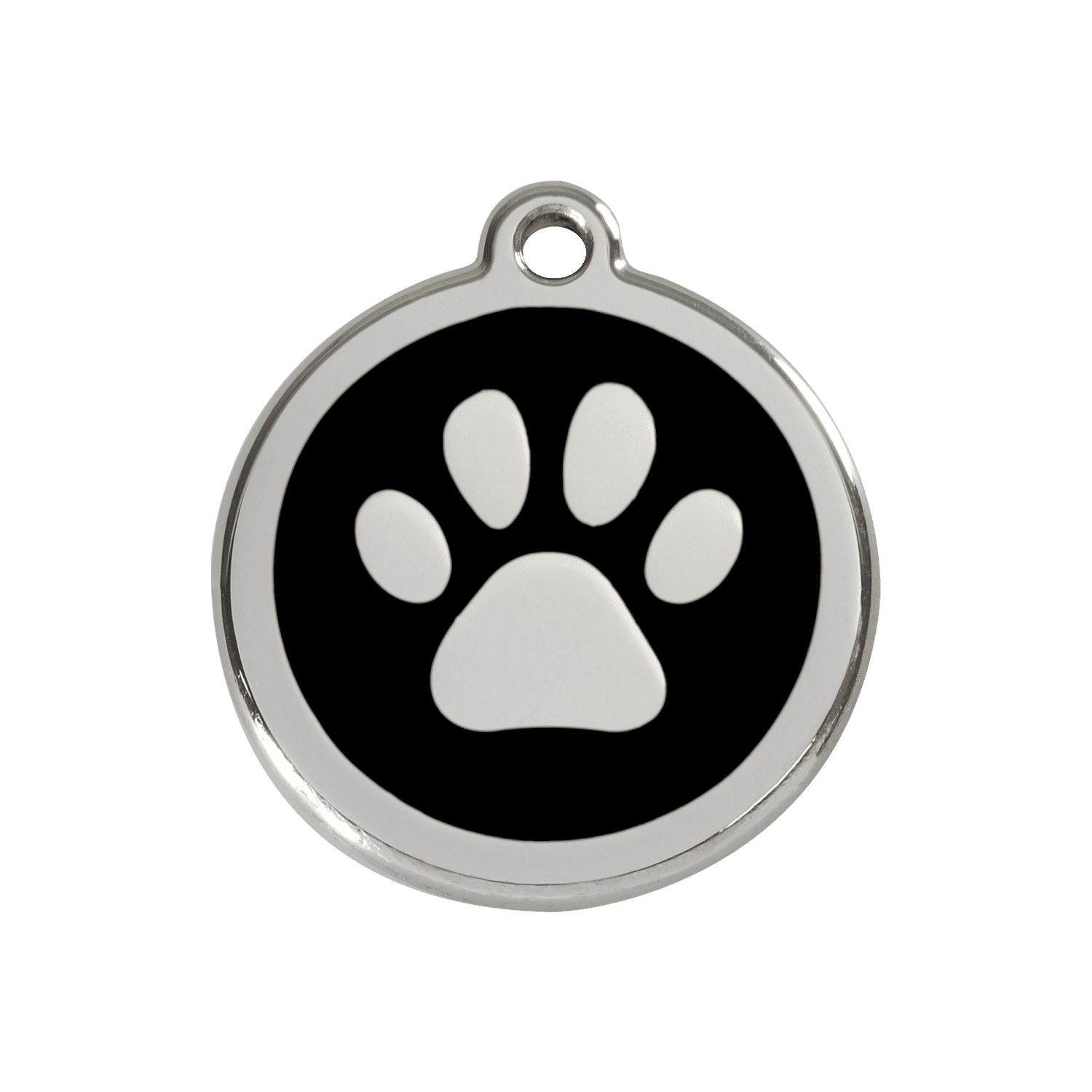 Vue avant - Médaille personnalisée pour chien ou chat Red Dingo Émail et acier inoxydable - Empreinte de patte - Noir - Größe M