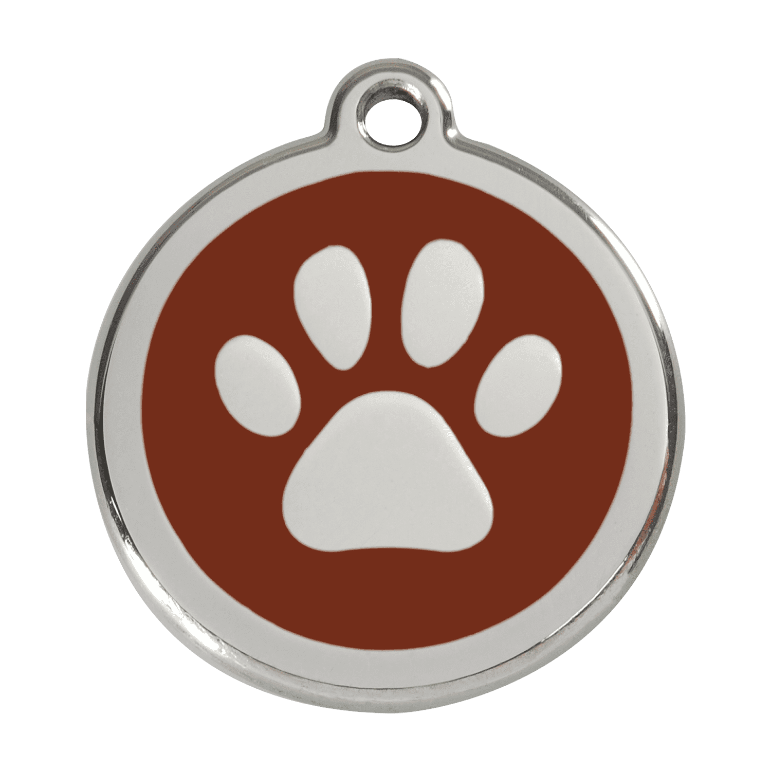 Vue avant - Médaille personnalisable pour chien Red Dingo en émail et acier inoxydable - Empreinte de patte - Brun - Größe L