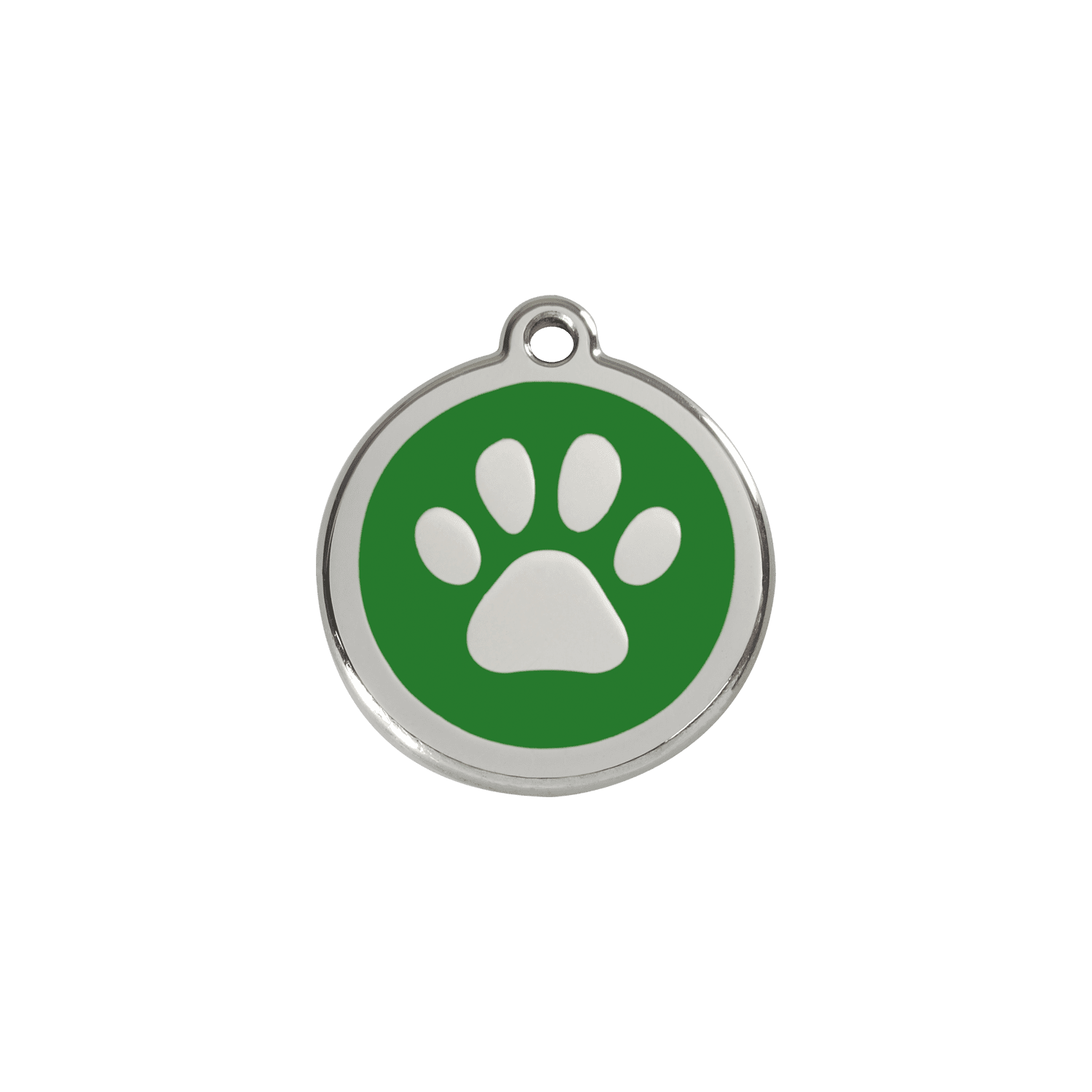 Vue avant - Médaille personnalisée pour chien/chat Red Dingo Émail et acier inoxydable - Empreinte de patte - Vert - Größe S