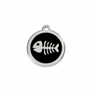 Katzenmarke S Fischgräte-Design schwarz aus Emaille und Edelstahl