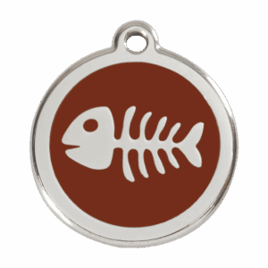 Hundemarke Fischgräte braun L aus Emaille und Edelstahl