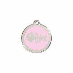 Katzenmarke S Fischgräte-Design in rosa Emaille und Edelstahl