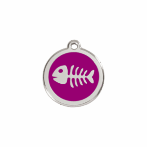 Katzenmarke S Fischgräte-Design in violettem Emaille und Edelstahl