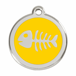 Hundemarke Fischgräte Gelb aus Emaille und Edelstahl, Größe L