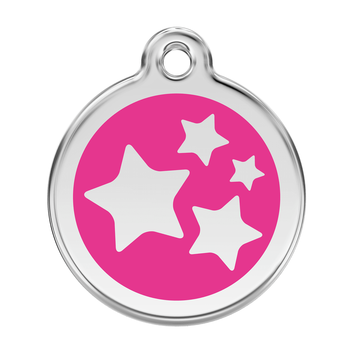 Vue avant - Médaille personnalisée pour chien Red Dingo Émail et acier inoxydable - Motif étoile - Rose vif - Größe L