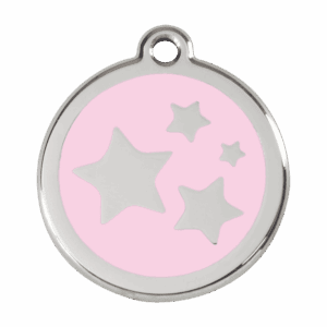 Hundemarke Größe L mit rosa Stern aus Emaille und Edelstahl