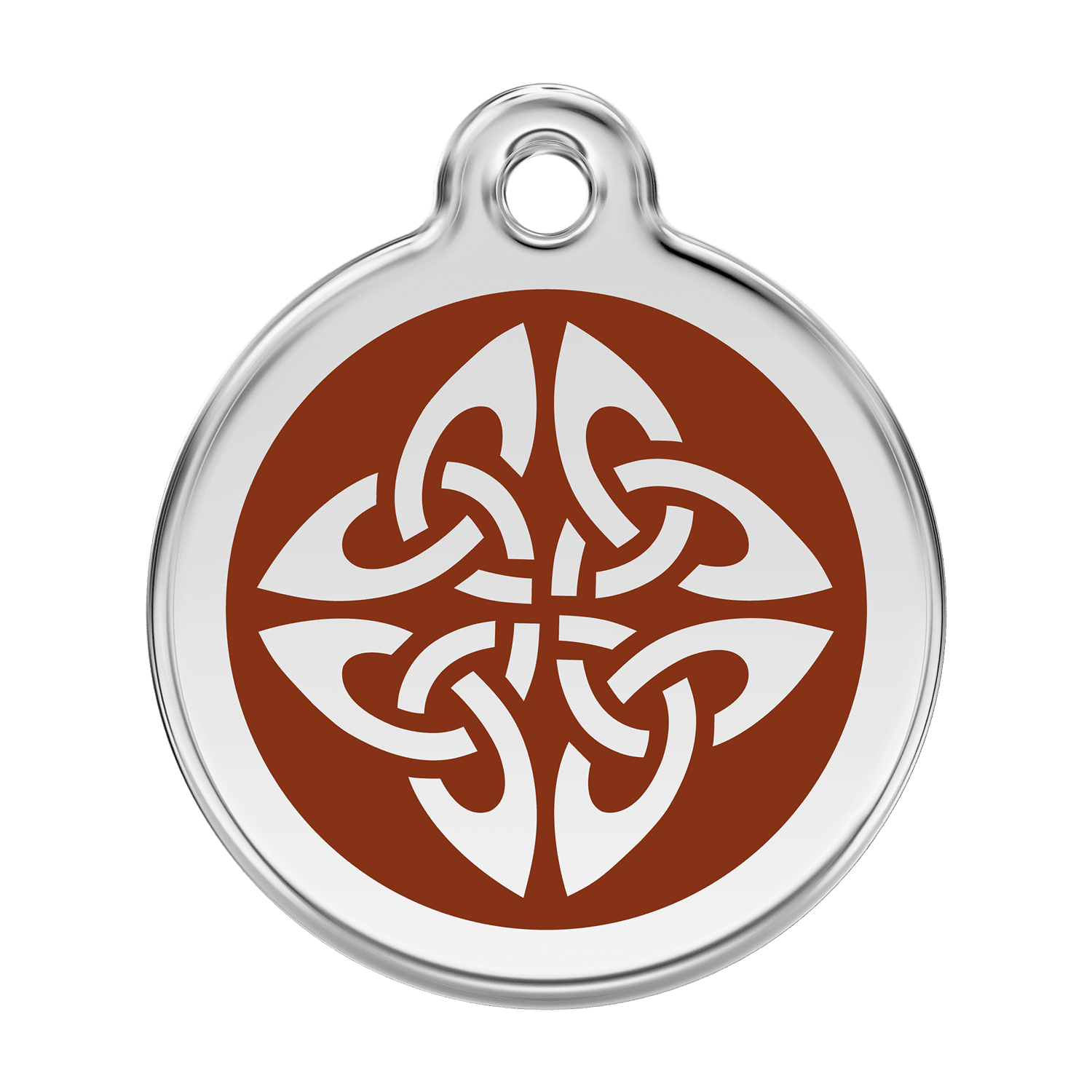 Vue avant - Médaille personnalisée pour chien Red Dingo Émail et acier inoxydable - Flèches tribales - Brun - Größe L