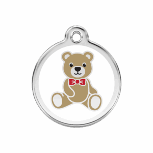 Hundemarke Weißer Teddybär aus Emaille und Edelstahl M