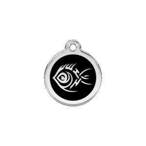 Katzenmarke Tribal-Fisch Schwarz Größe S aus Emaille und Edelstahl