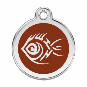 Hundemarke Tribal-Fisch Braun Größe L aus Emaille und Edelstahl