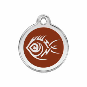 Hundemarke Tribal-Fisch Braun Größe M aus Emaille und Edelstahl
