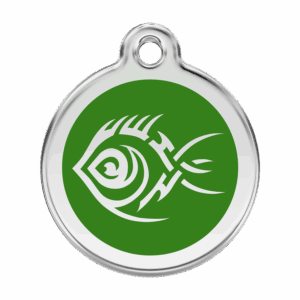Hundemarke Tribal-Fisch Grün Größe L aus Emaille und Edelstahl
