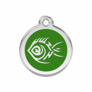 Hundemarke Tribal-Fisch Grün Größe M aus Emaille und Edelstahl