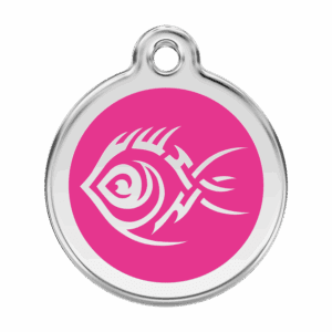 Hundemarke Tribal-Fisch Pink Größe L aus Emaille und Edelstahl