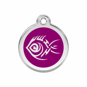 Hundemarke Tribal-Fisch Violett Größe M aus Emaille und Edelstahl