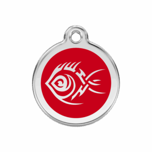 Hundemarke Tribal-Fisch Rot Größe M aus Emaille und Edelstahl