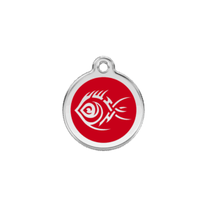 Katzenmarke Tribal-Fisch Rot Größe S aus Emaille und Edelstahl