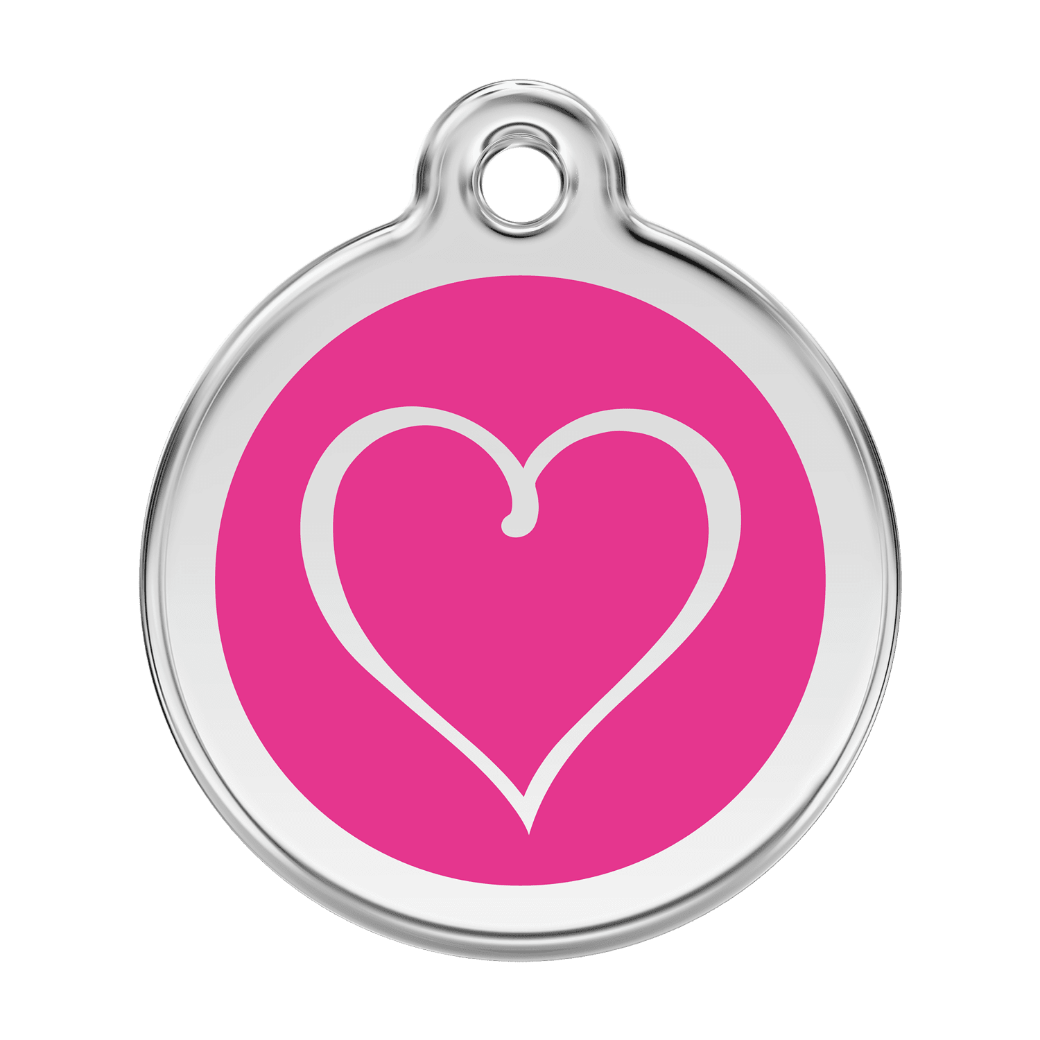 Vue avant - Médaille personnalisée pour chien Red Dingo Émail et acier inoxydable - Coeur Tribal - Rose vif - Größe L