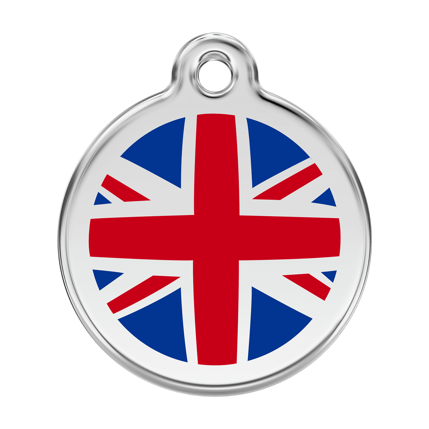 Vue avant - Médaille personnalisée pour chien Red Dingo Émail et acier inoxydable Drapeau britannique Bleu foncé - Größe L