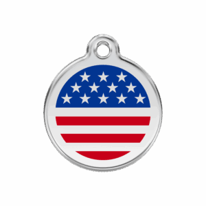 Hundemarke mittel mit dunkelblauem amerikanischen Flaggenmotiv aus Emaille und Edelstahl