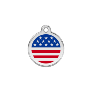 Katzenmarke klein mit dunkelblauem amerikanischen Flaggenmotiv aus Emaille und Edelstahl