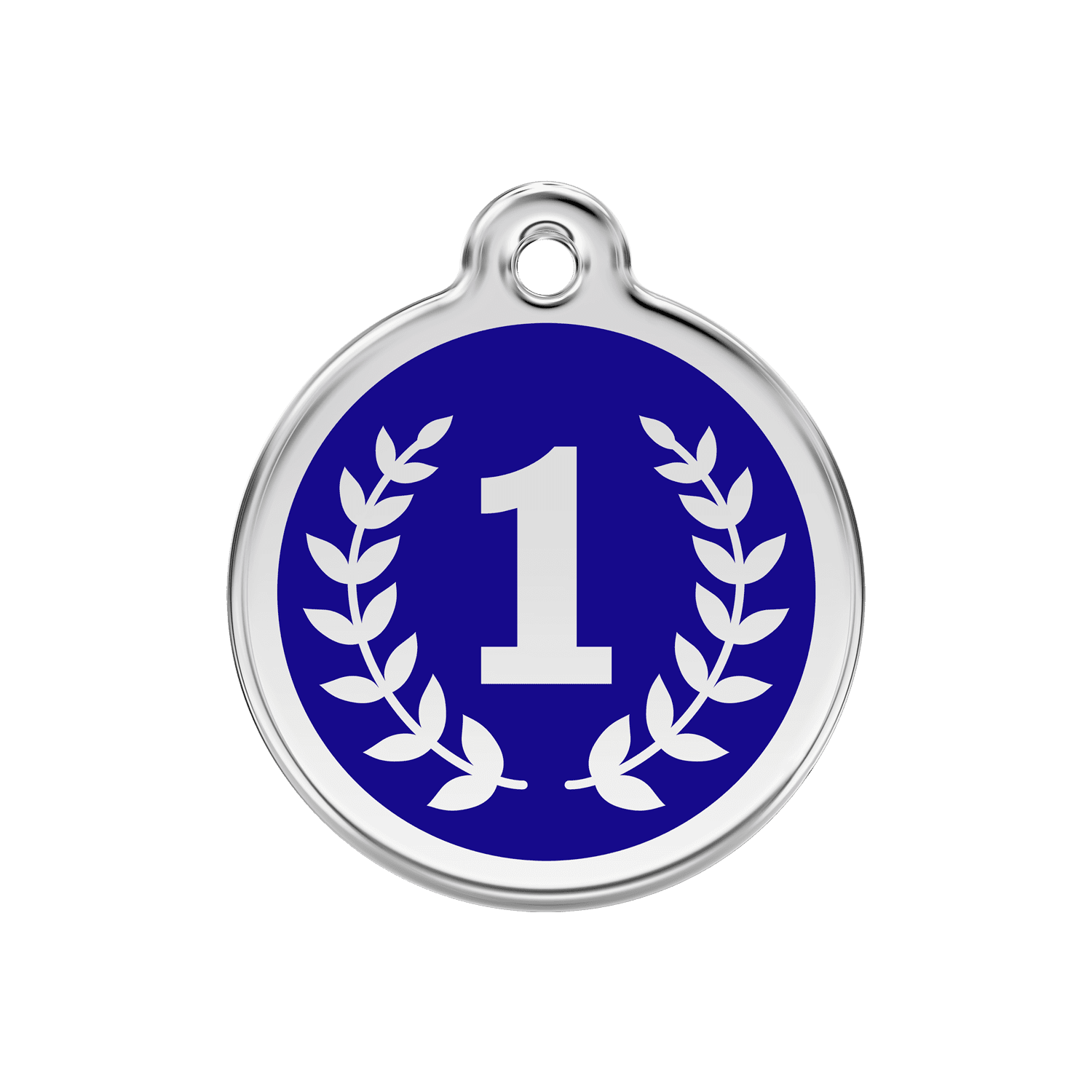 Vue avant - Médaille personnalisée pour chien Red Dingo Émail et acier inoxydable - Motif Gagnant - Bleu foncé - Größe M