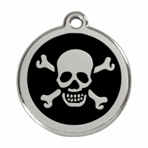 Hundemarke groß Totenkopf schwarz aus Emaille und Edelstahl