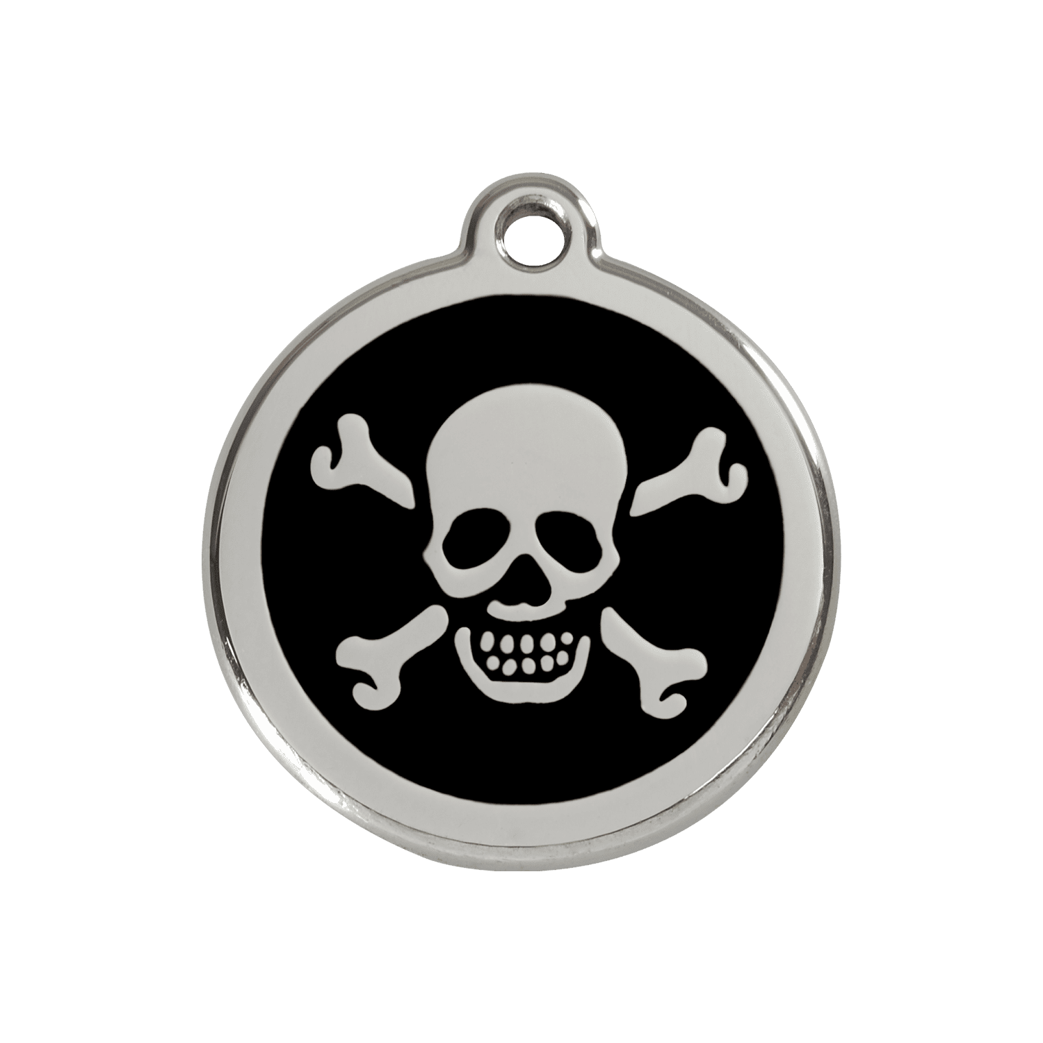Vue avant - Médaille personnalisée pour chien Red Dingo Émail et acier inoxydable - Tête de mort noir - Größe M