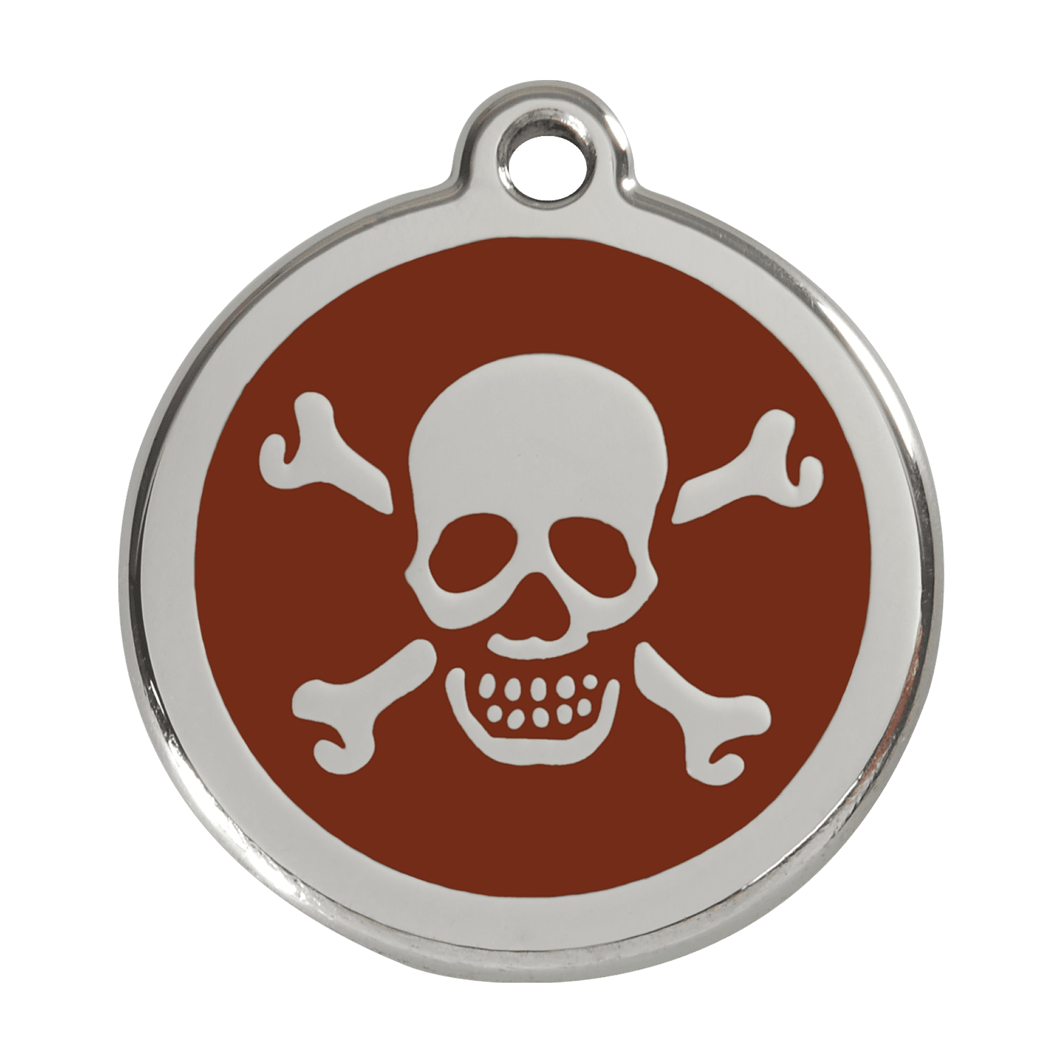 Vue avant - Médaille personnalisée pour chien Red Dingo en émail et acier inoxydable - Tête de mort - Brun - Größe L