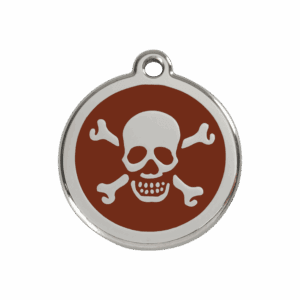 Hundemarke Totenkopf braun Größe M aus Emaille und Edelstahl