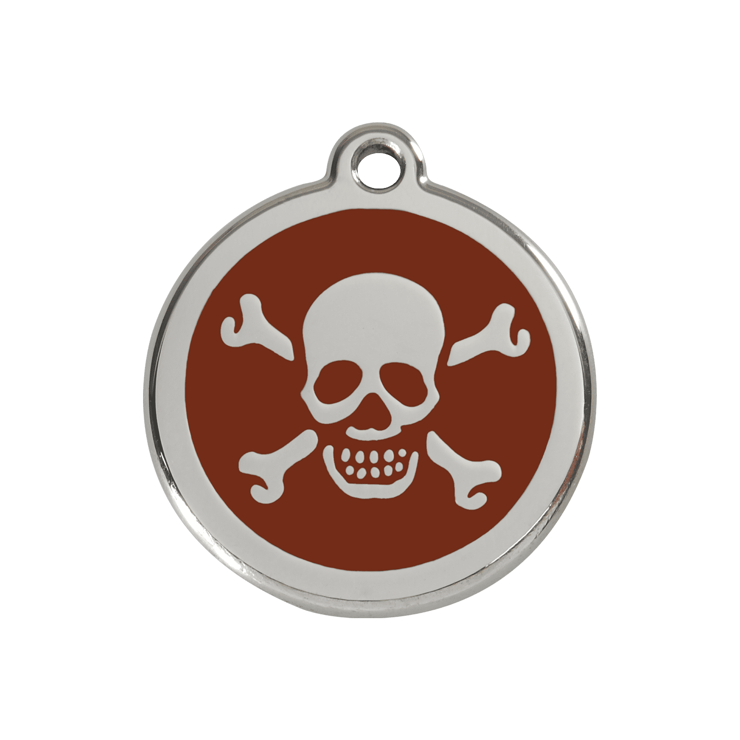 Vue avant - Médaille personnalisée pour chien Red Dingo en émail et acier inoxydable - Tête de mort brun - Größe M