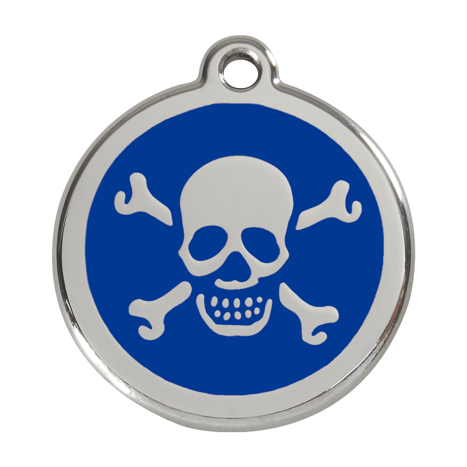 Vue avant - Médaille personnalisée pour chien Red Dingo Émail et acier inoxydable - Tête de mort - Bleu foncé - Größe L