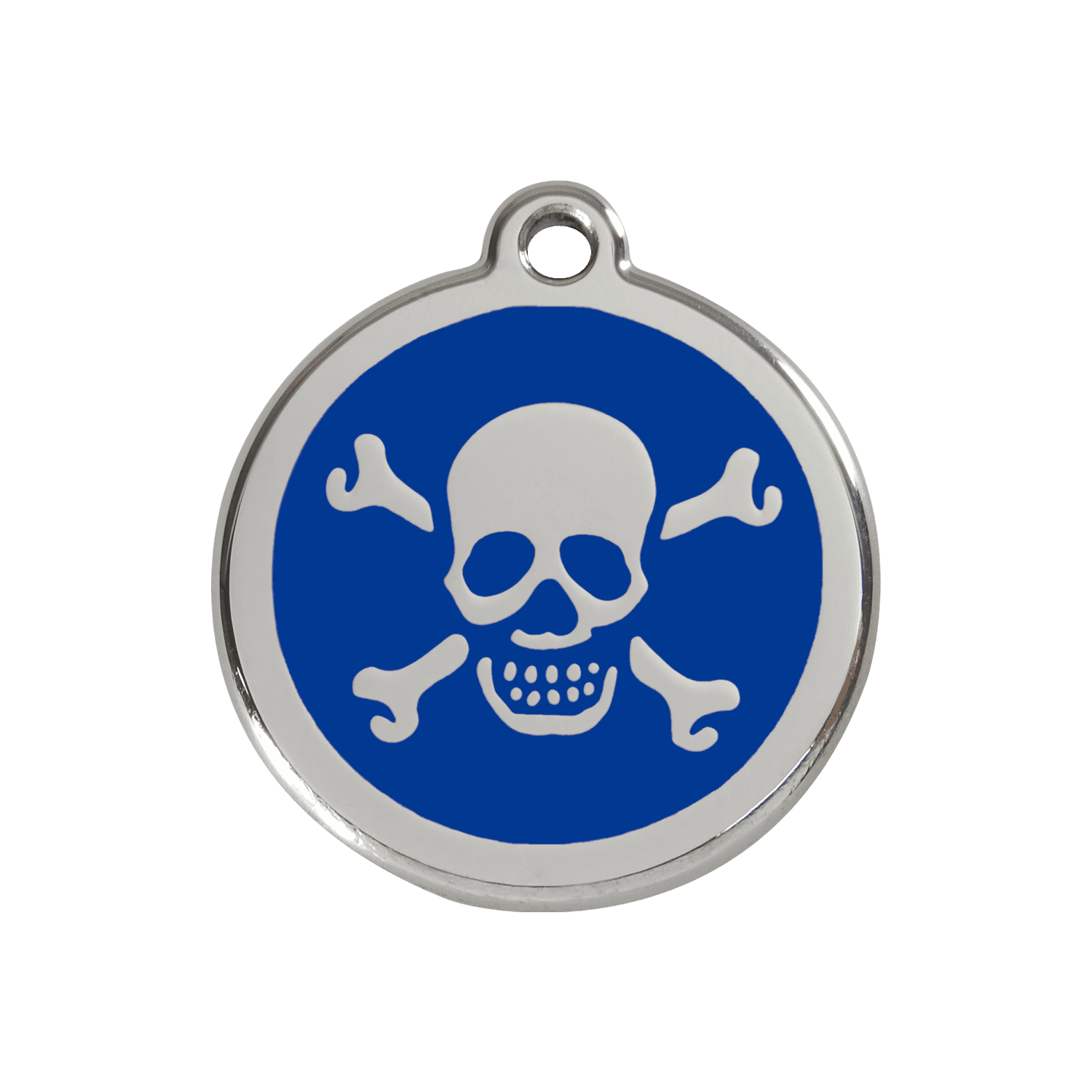 Vue avant - Médaille personnalisée pour chien Red Dingo Émail et acier inoxydable Tête de mort Bleu foncé - Größe M